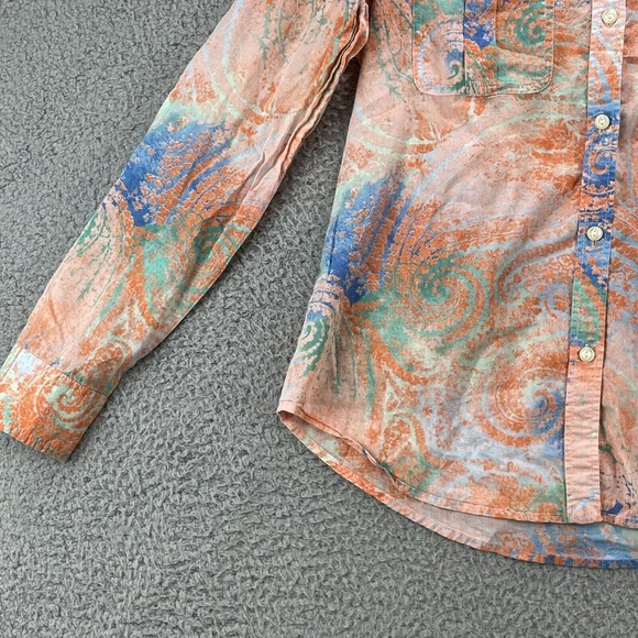 LRL Lauren Jeans Paisley Blouse Medium Boho Colorful Button Up Roll tab Sleeve - Picture 3 of 10